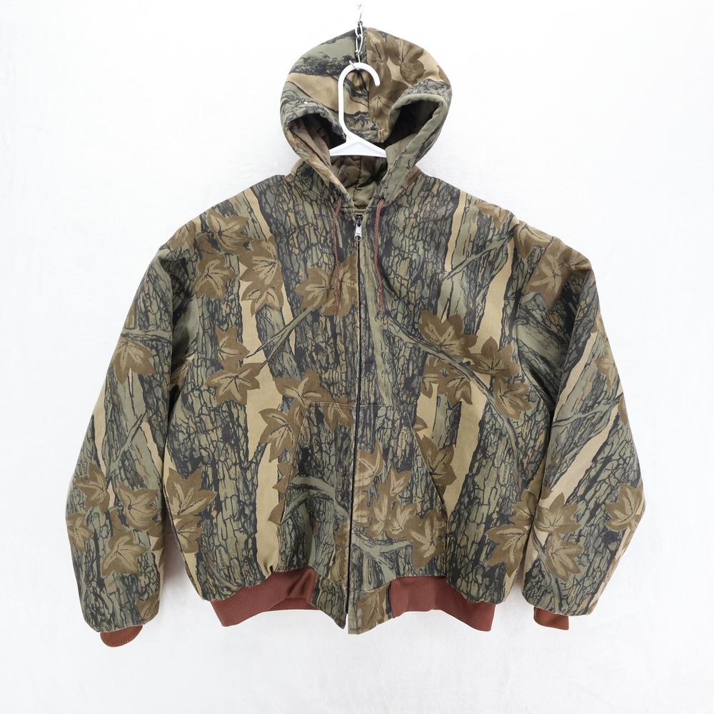 Gander Mountain Mens Treebark Camo Quilted Hooded Jacket Large USA Made MJ51/16R